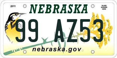 NE license plate 99AZ53