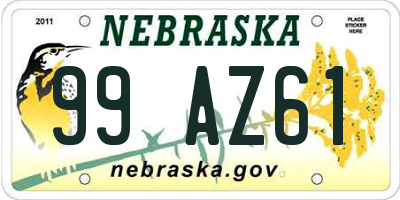 NE license plate 99AZ61