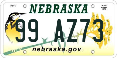 NE license plate 99AZ73