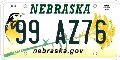 NE license plate 99AZ76