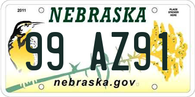 NE license plate 99AZ91
