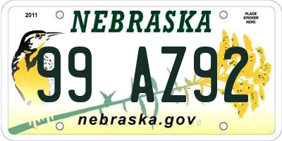 NE license plate 99AZ92