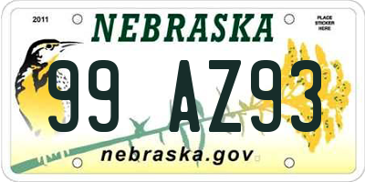 NE license plate 99AZ93