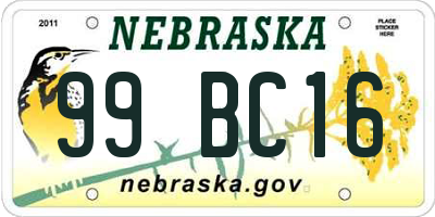 NE license plate 99BC16