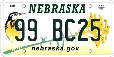 NE license plate 99BC25