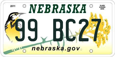 NE license plate 99BC27