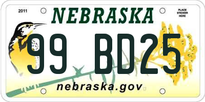 NE license plate 99BD25