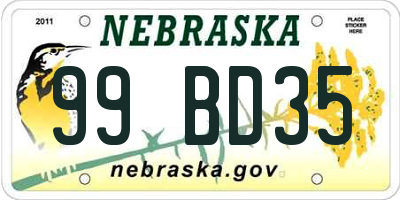 NE license plate 99BD35