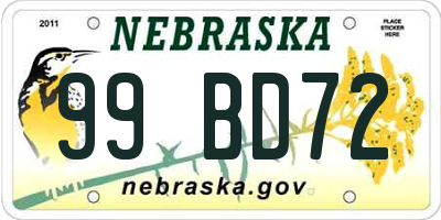 NE license plate 99BD72