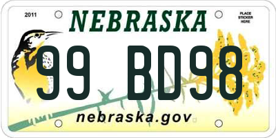 NE license plate 99BD98