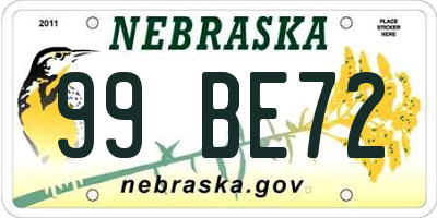 NE license plate 99BE72