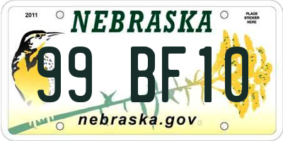 NE license plate 99BF10