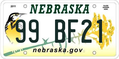 NE license plate 99BF21