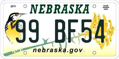 NE license plate 99BF54