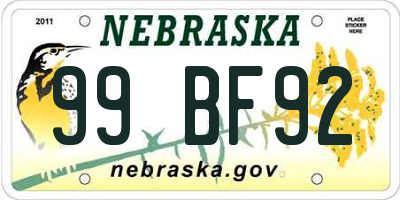 NE license plate 99BF92