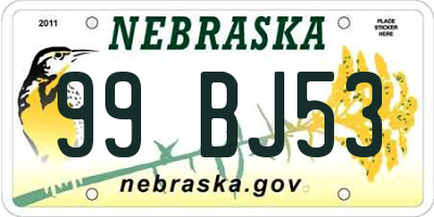 NE license plate 99BJ53