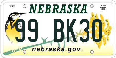 NE license plate 99BK30