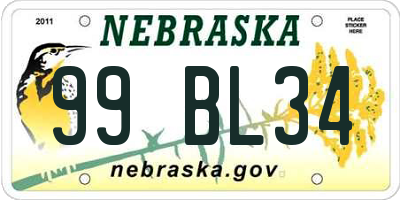 NE license plate 99BL34