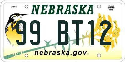 NE license plate 99BT12