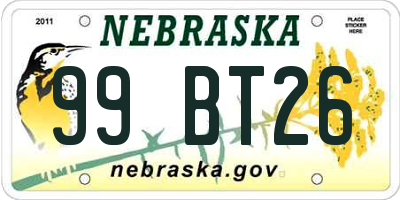NE license plate 99BT26