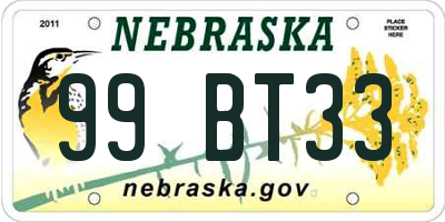 NE license plate 99BT33