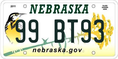 NE license plate 99BT93