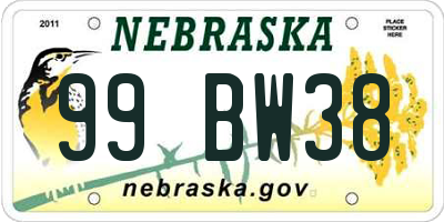 NE license plate 99BW38