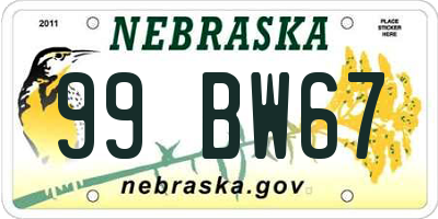 NE license plate 99BW67