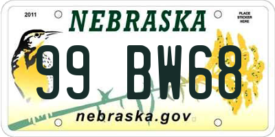 NE license plate 99BW68