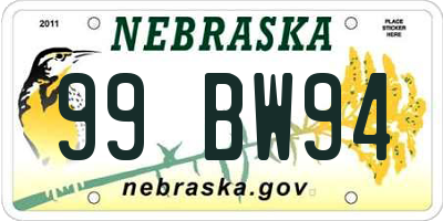 NE license plate 99BW94