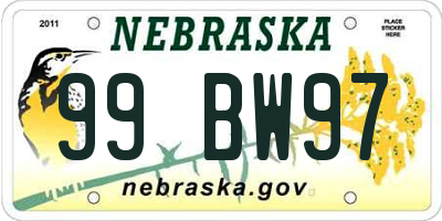 NE license plate 99BW97