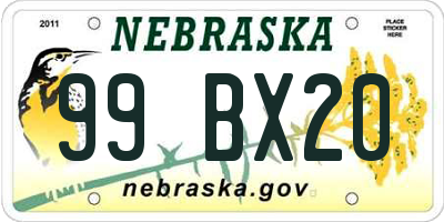 NE license plate 99BX20