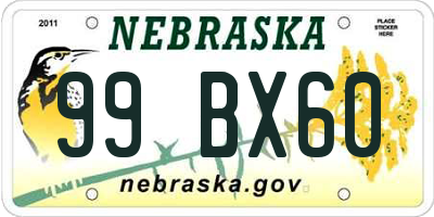 NE license plate 99BX60