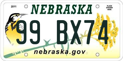 NE license plate 99BX74