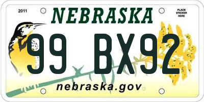 NE license plate 99BX92