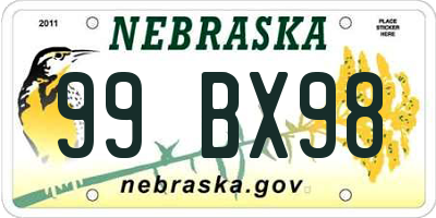 NE license plate 99BX98