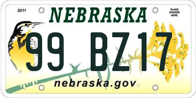 NE license plate 99BZ17
