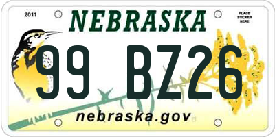 NE license plate 99BZ26