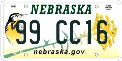 NE license plate 99CC16
