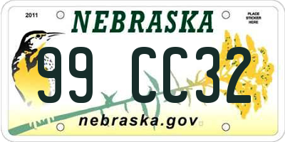 NE license plate 99CC32
