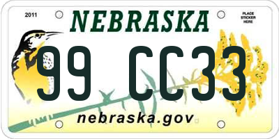 NE license plate 99CC33