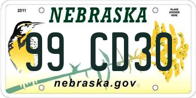 NE license plate 99CD30