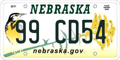 NE license plate 99CD54