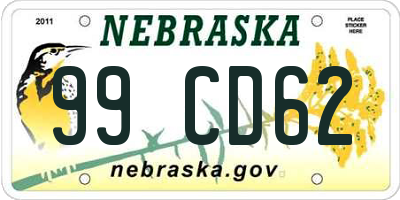 NE license plate 99CD62