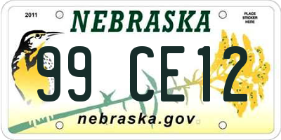 NE license plate 99CE12