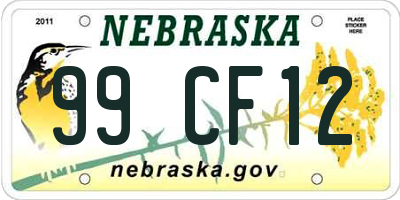 NE license plate 99CF12