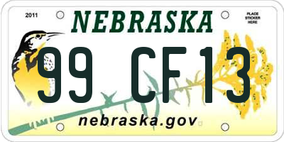 NE license plate 99CF13