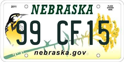 NE license plate 99CF15