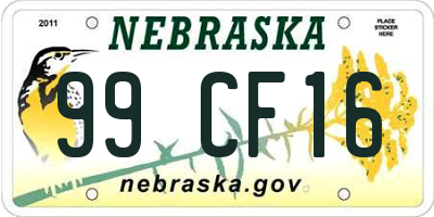 NE license plate 99CF16