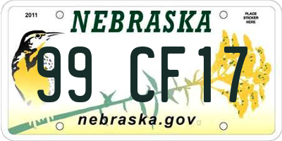 NE license plate 99CF17